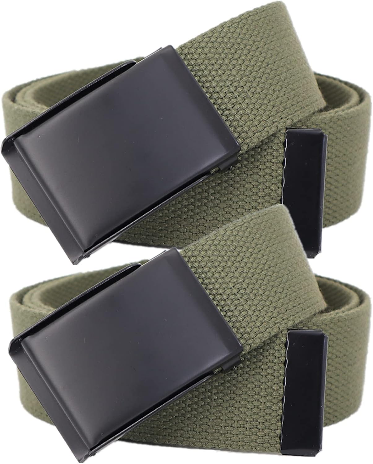 Belt for Men Women Plus Size Canvas Web Belts with Military Flip-Top BlackAlloy Buckle, 2 Pcs