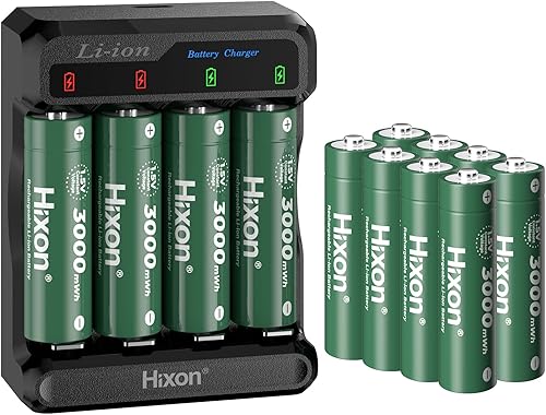 Hixon Baterías de litio de 1.5 V AA recargables, paquete de 12 baterías de iones de litio AA doble AA de alta capacidad de alta capacidad y larga