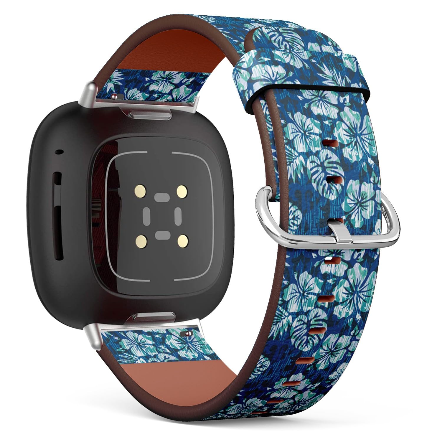 MRAKPLGE Watch Band, Hawaiian Tile Pattern, Compatible with Fitbit Versa 4, Versa 3, Sense 2, Sense, Replacement Vegan Leather Strap Bracelet