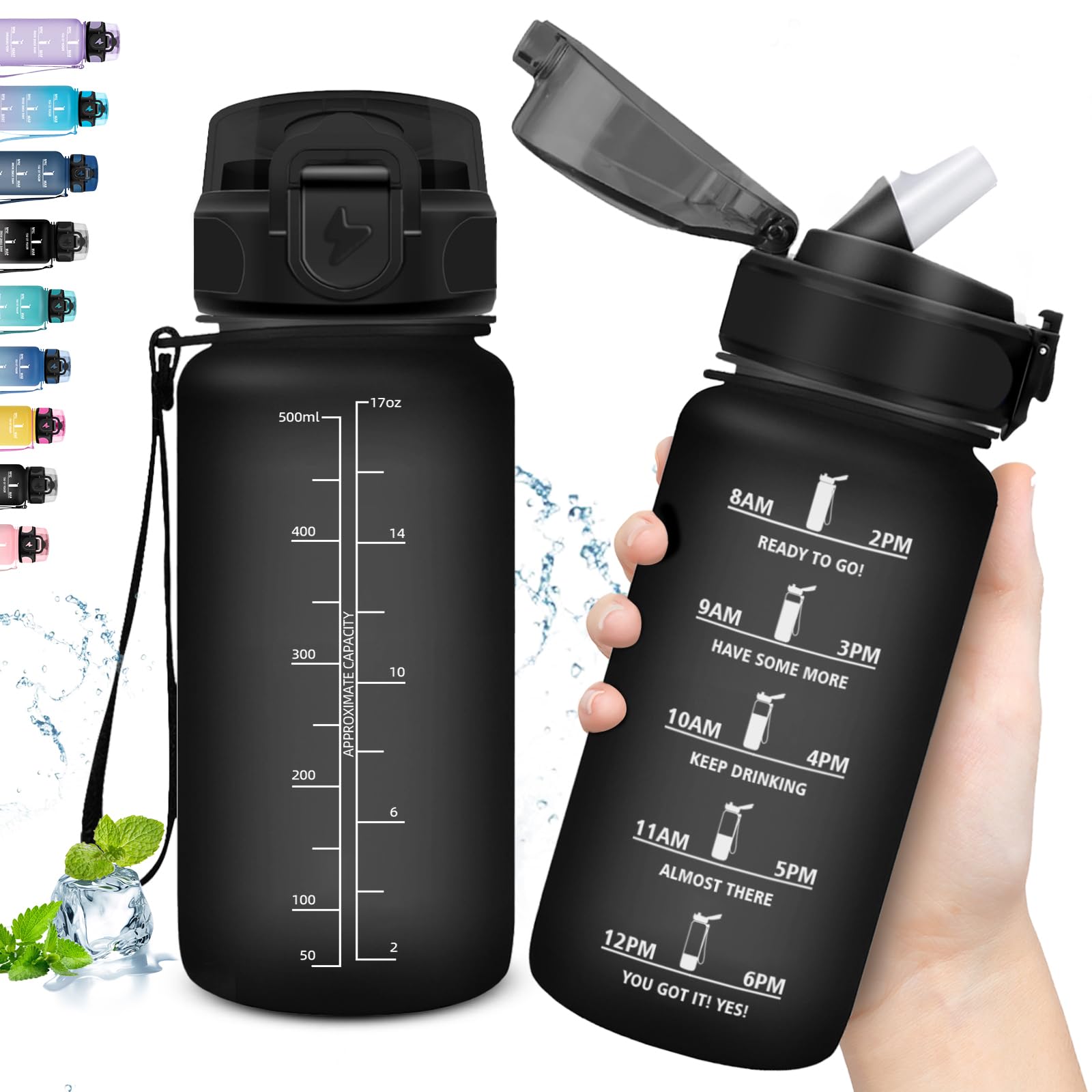 Gourde Enfant 500ml Avec Minuteur - Paille Anti-Fuite, Motivante, Jaune-Rose