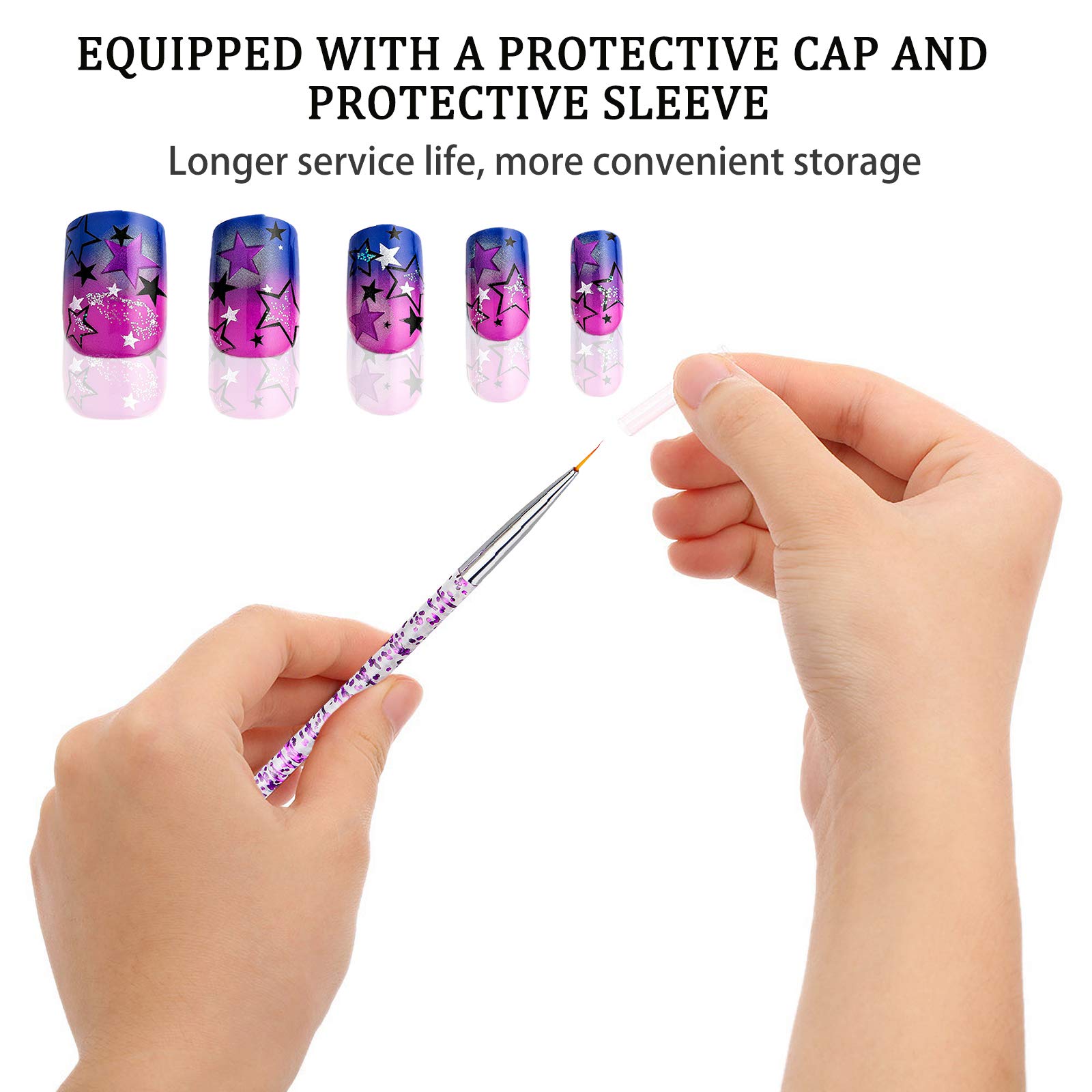 Juego de 3 Pinceles para Decoración de Uñas, Cepillo de Pintura para Nail Art, Herramienta de Detalle para Dibujar Patrones de Línea