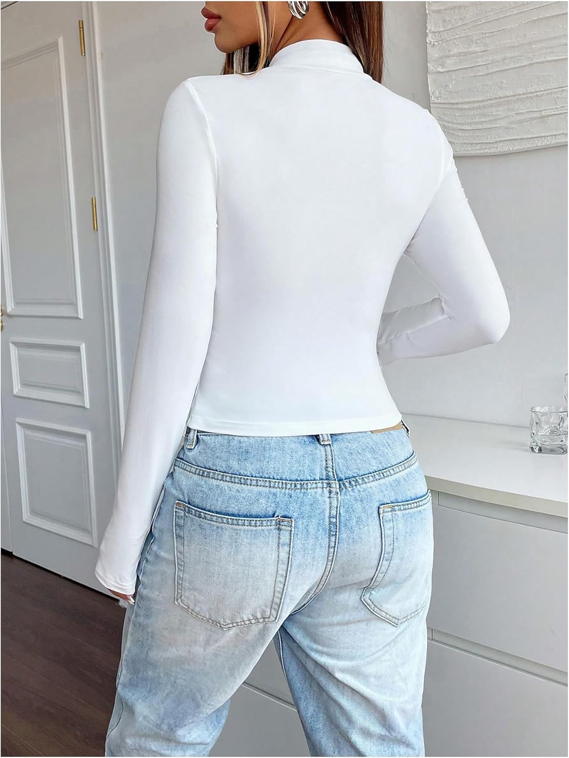 Floerns Women's Going Out Long Sleeve T Shirts Zip Up Lightweight Jacket Fall Outfit Tee Tops - Image 3