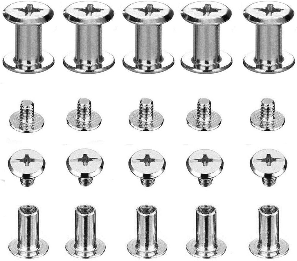 Chicago Screws Assorted Kit 1/3 Inch Screw Posts Nail Rivet Chicago Button for Bags Belts Leather Bracelets Shoes Bookbinding Document Slotted Flat Head Stud Screw(80 Pieces)