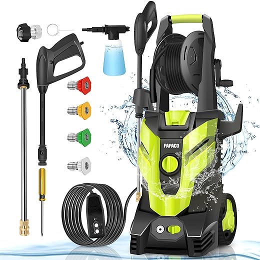 Papaco Electric Pressure Washer Max 3600 PSI 2.4 GPM, 1800W Electric Water Pressure Washer Professional Car Washer Cleaner Machine with Brass Hose Connector for Home Car Driveway Patio Clean