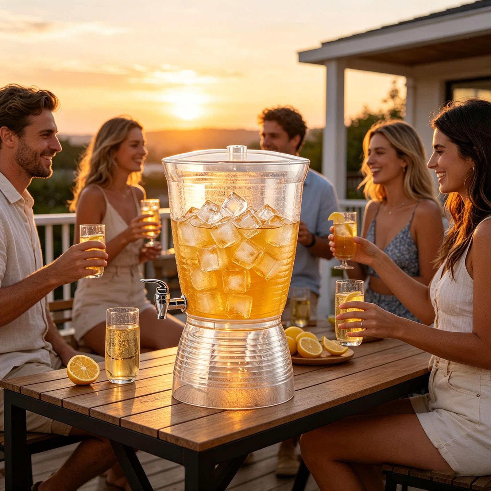 Dispenser di bevande in acrilico da 10 litri con scomparto per il ghiaccio per mantenere le bevande fredde senza diluizione, ideale per feste e celebrazioni