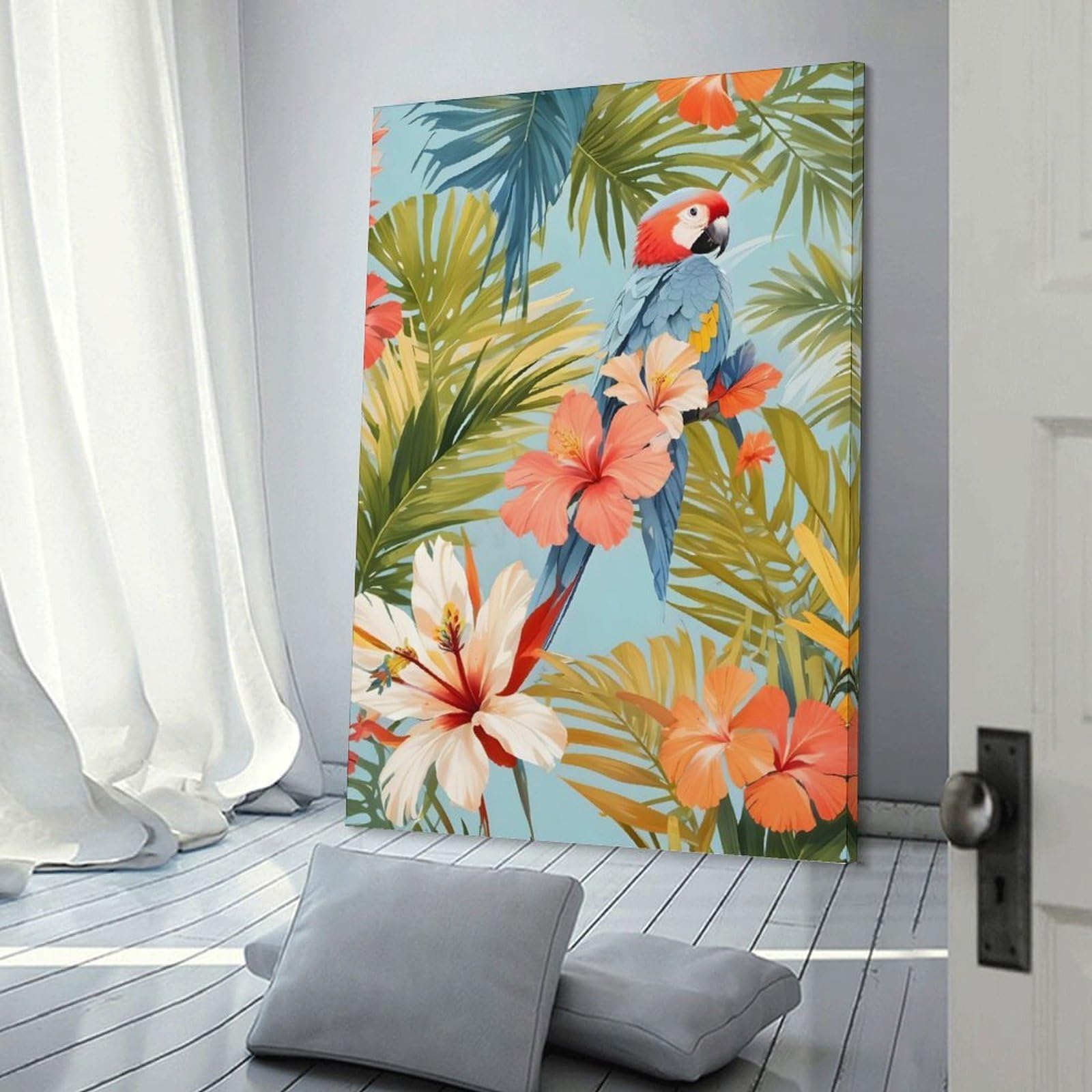 Junmoney Canvas Wall Decor Macaw Tropical Solitude, 20x30inch(50x75cm), for Flats, Guest Rooms Or Compact Rooms, Wall Decor with Flexible Room Appeal