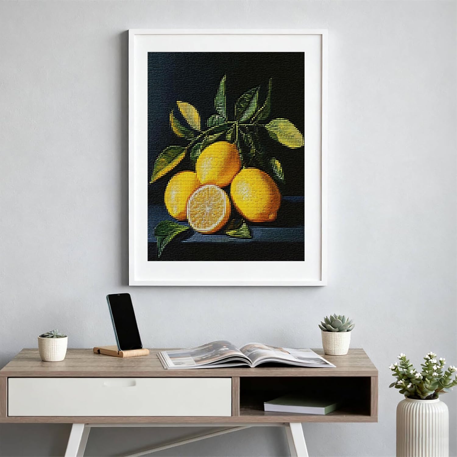 Yellow Lemon Stamped Cross Stitch Kits for Adults Beginners, Tropical Fruits DIY Cross Stitch Patterns Kits Printed Dimensions Needlepoint Kits, Crafts Embroidery Kits for Home Decor 11CT, 12x16 inch