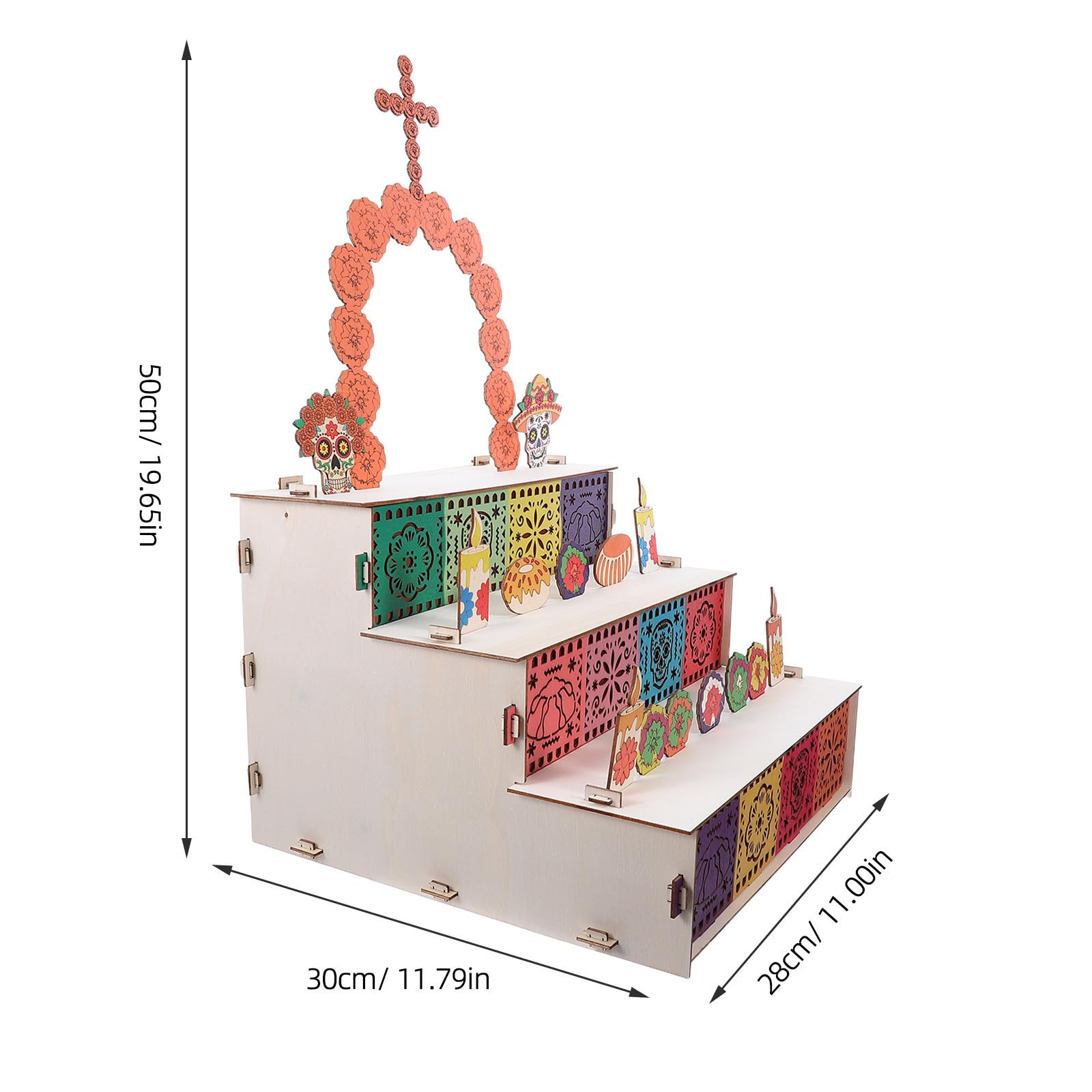 iplusmile Kit de Ofrenda Día de Muertos de Madera de Decoración Tradicional con Calavera de Azúcar y Picado para Recuerdos y Centro de Mesa