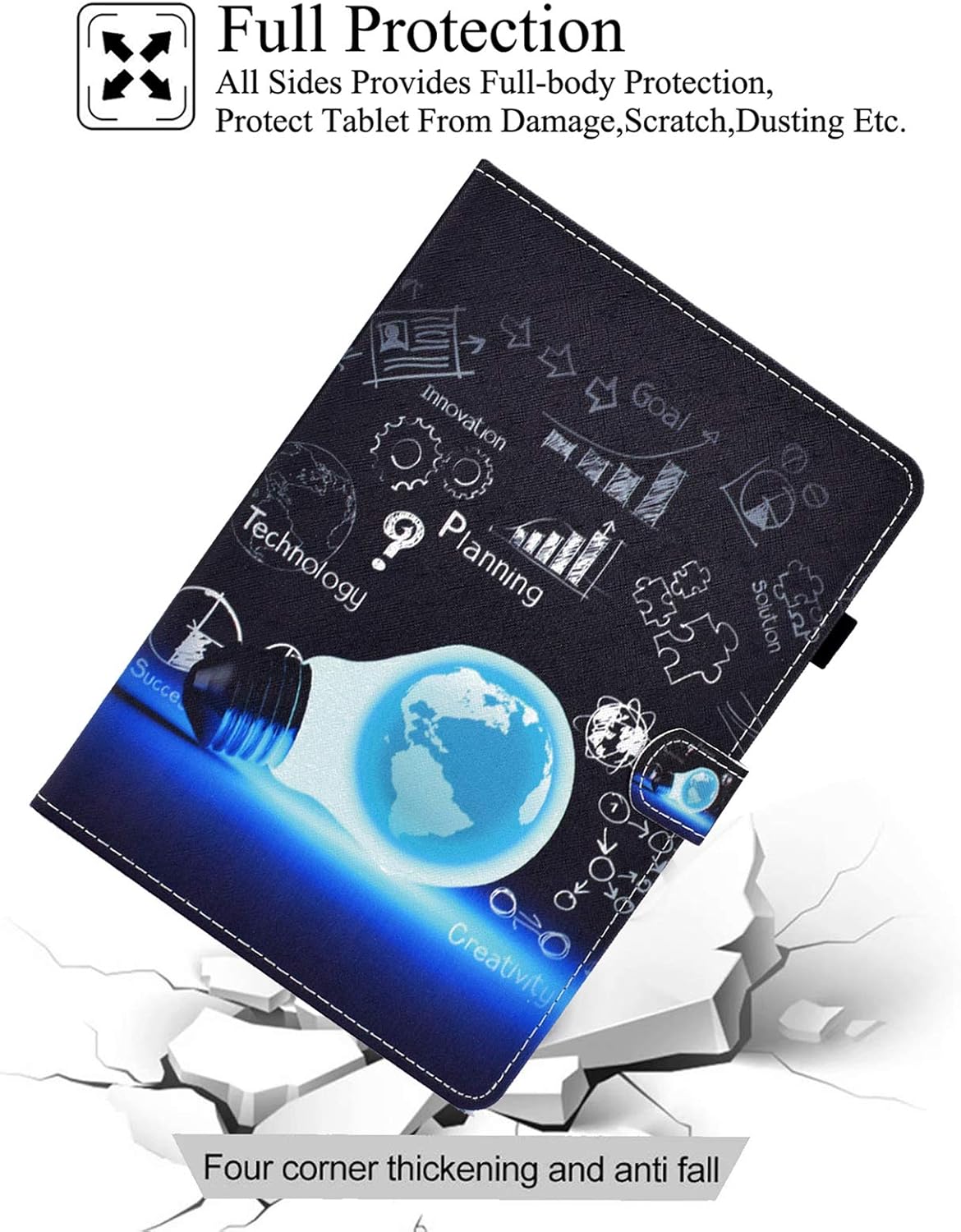 Case for Kindle Fire HD 10, PU Leather Folio Stand Card Slots Cover with Auto Sleep/Wake Case for Amazon Kindle Fire HD 10 9th/7th/5th Generation 2019/2017/2015 Released, Blue Bulb
