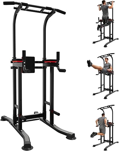 Outdoor Basic Torre eléctrica con barra de dominadas y estación de inmersión, capacidad de 1600 libras, marco de acero resistente de altura