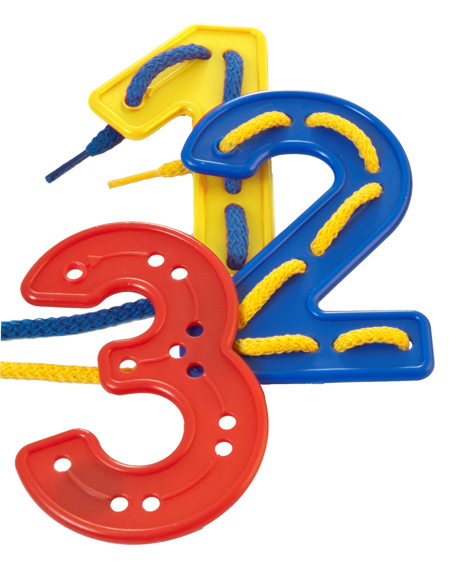 Miniland Set Zahlen zum Fädeln: 40 Zahlen und 20 Schnüre, Grundfarben-95268