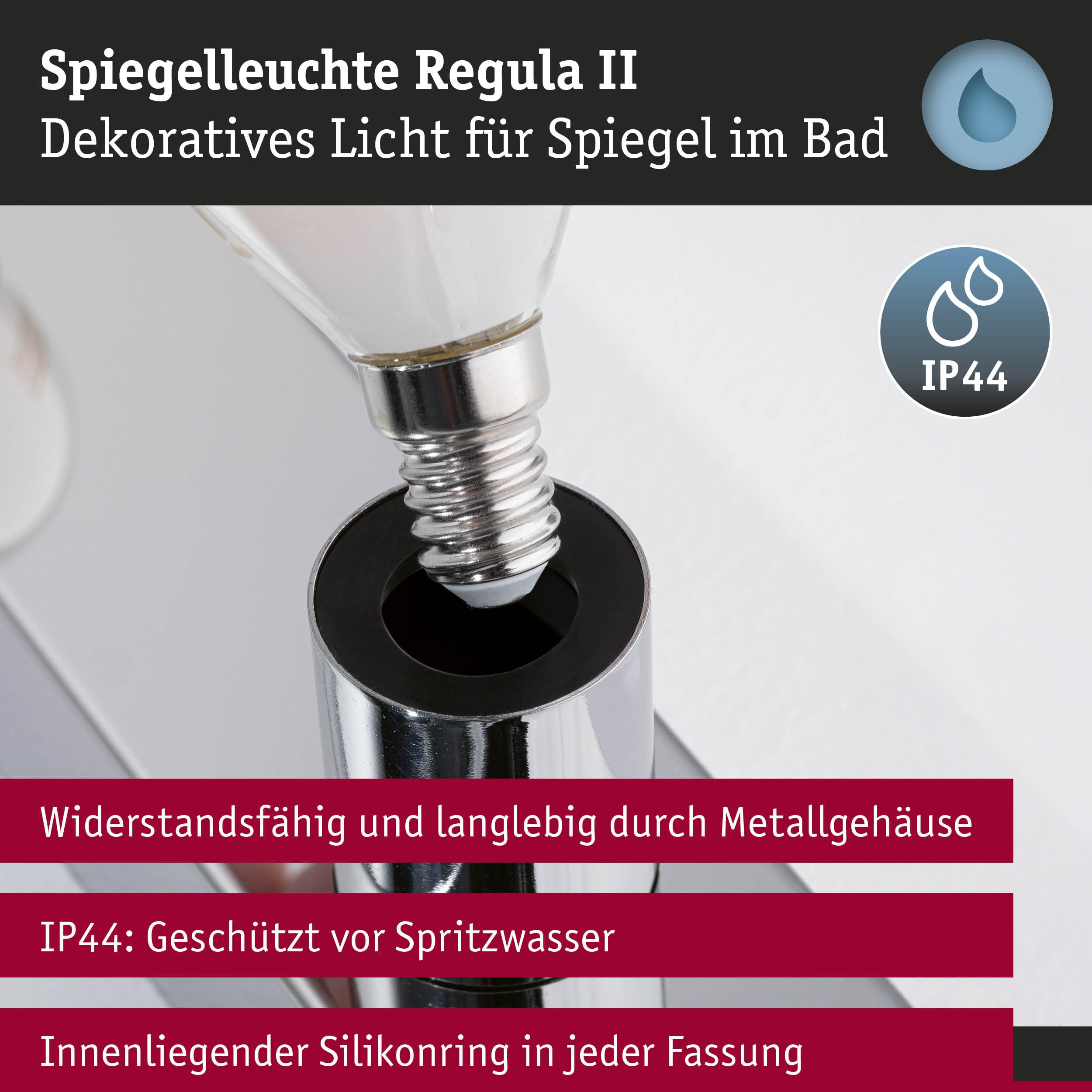 Paulmann 5317 Set Spiegelleuchte Regula II inkl. Leuchtmittel 3-flammig E14 2700K 3x470lm 230V 3x4,5W dimmbar Chrom, Opal