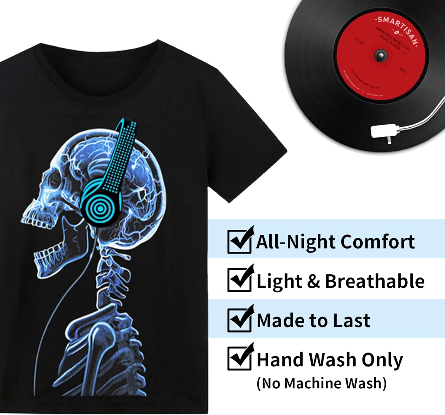 Sound Activated LED T-Shirt, Glow in The Dark Light Up Shirt for Men, Neon Shirt for Rave, Glow Party, Concert, Halloween