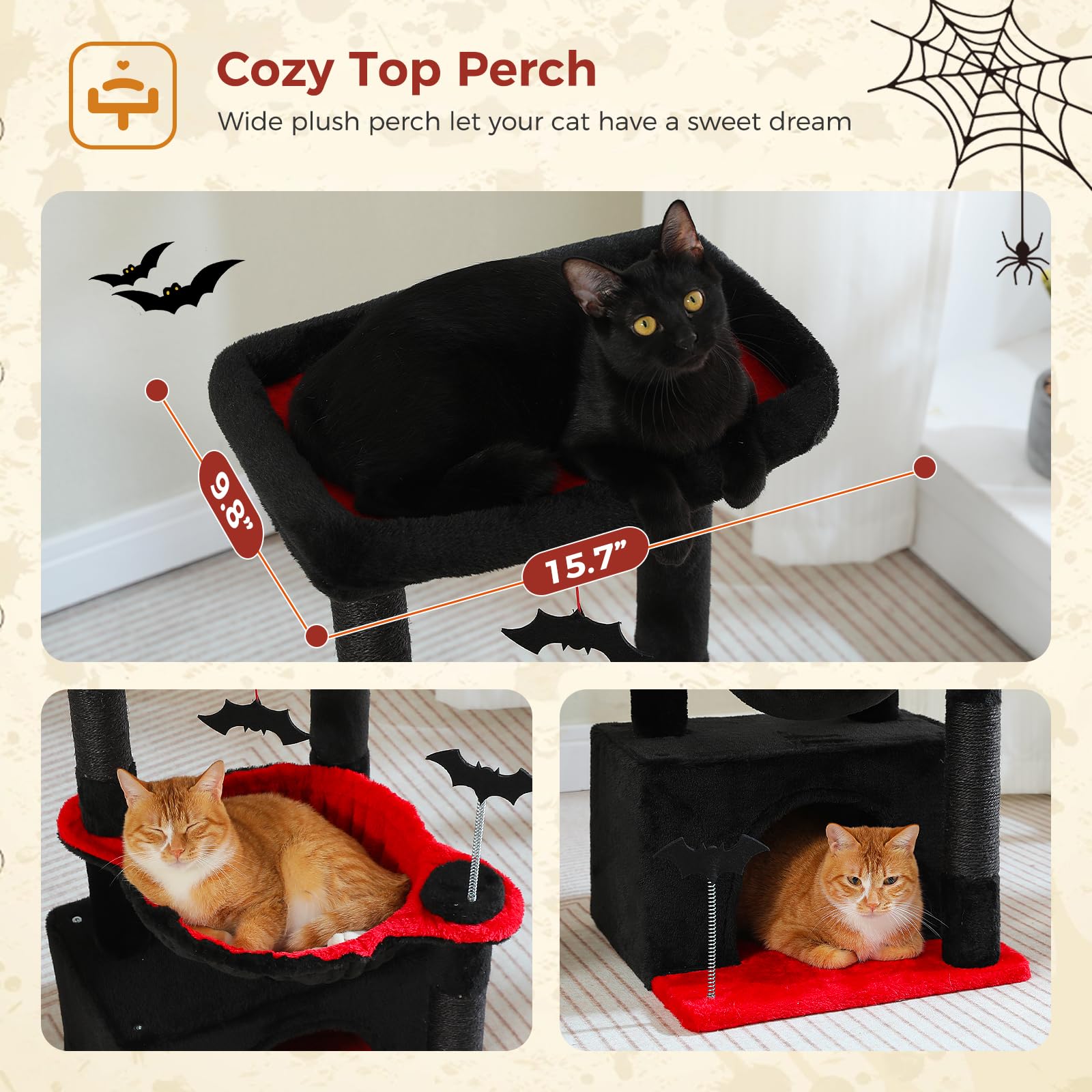 PAWZ Road 4-in-1 Gothic Katzenbaum 84 cm (33") – Mehrfunktionaler Katzenbaum für Wohnungskatzen, Gothic Design, Kratzbaum & Katzen-Tower