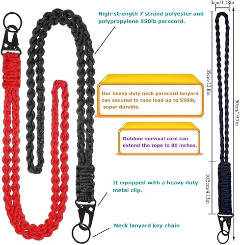 Miniatura 3 de Llavero de cuello trenzado fuerte con clips de metal, 2 paquetes de cuerda de paracaídas, cámara, teléfono celular, llaves, viaje, supervivencia al