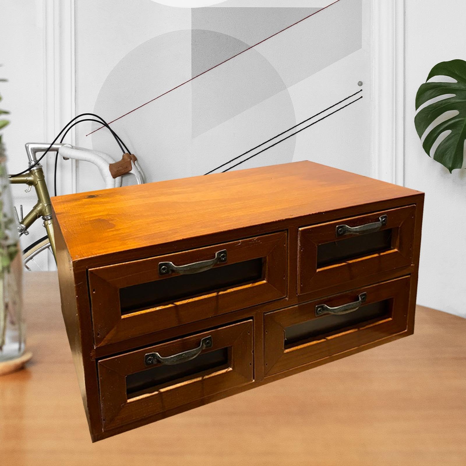 Schreibtisch Organizer Holz Desktop Aufbewahrungsbox Schubladenschrank Kosmetikbox Schreibtischzubehör mit Aus Massivholz für Arbeitszimmer, Vier Schubladen