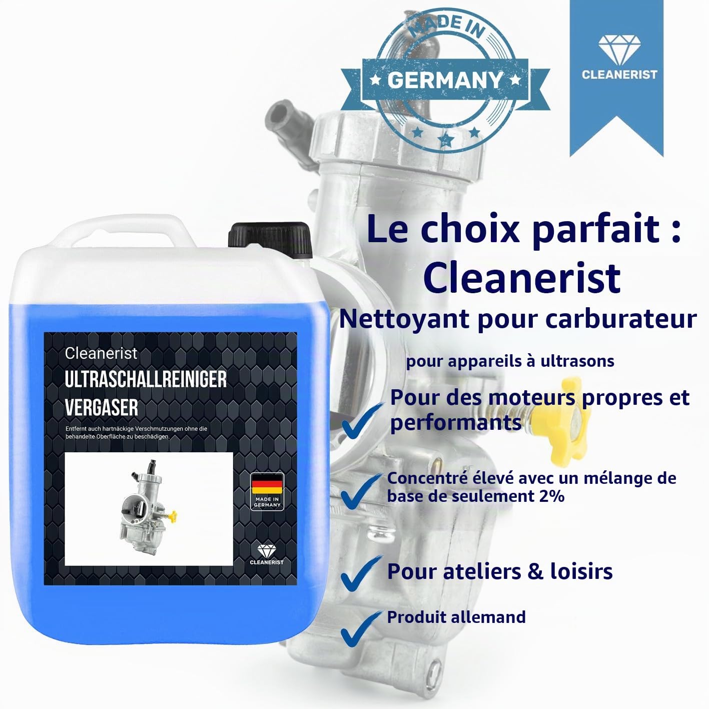 Cleanerist | Nettoyant ultrason 5L – Concentré pour carburateur, pièces auto, moteurs, freins, pompes, injecteurs – contre saleté, huile et graisse – pour ateliers & bains ultrason.
