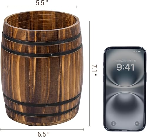 Miniatura 7 de MyGift Crock para Utensilios de Cocina con Diseño de Barril de Vino, Soporte de Herramientas de Cocina de Madera Quemada Vintage Rústica