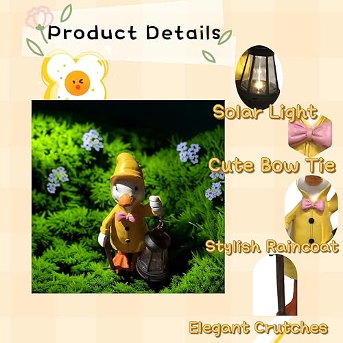Miniatura 5 de RAHMAN Divertida lámpara de noche de patito para decoración de estatua de jardín, impermeable de resina con energía solar, escultura de pato,