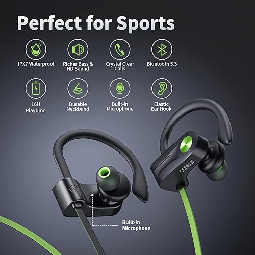 Miniatura 2 de JOYWISE Auriculares Bluetooth, auriculares inalámbricos IPX8 impermeables Bluetooth 5.3 con 16 horas de reproducción, auriculares estéreo con