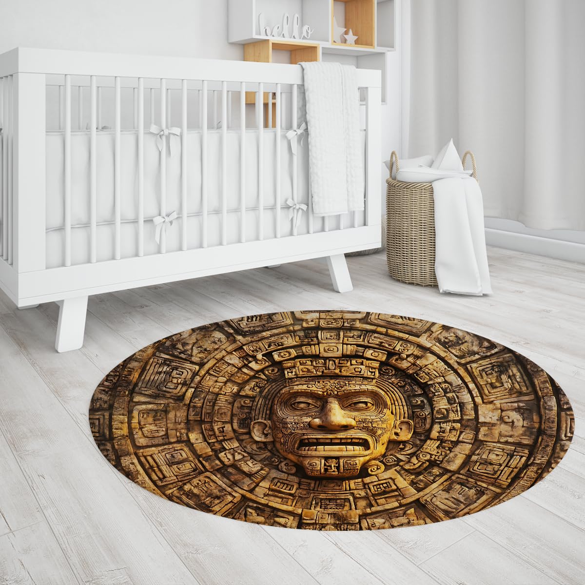 3D Drukowane Okrągłe Dywaniki Azteków Majów Dywan Wejściowy Boho Southwestern Boho Zmywalny okrągły antypoślizgowy dywanik do drzwi wejściowych 180 cm