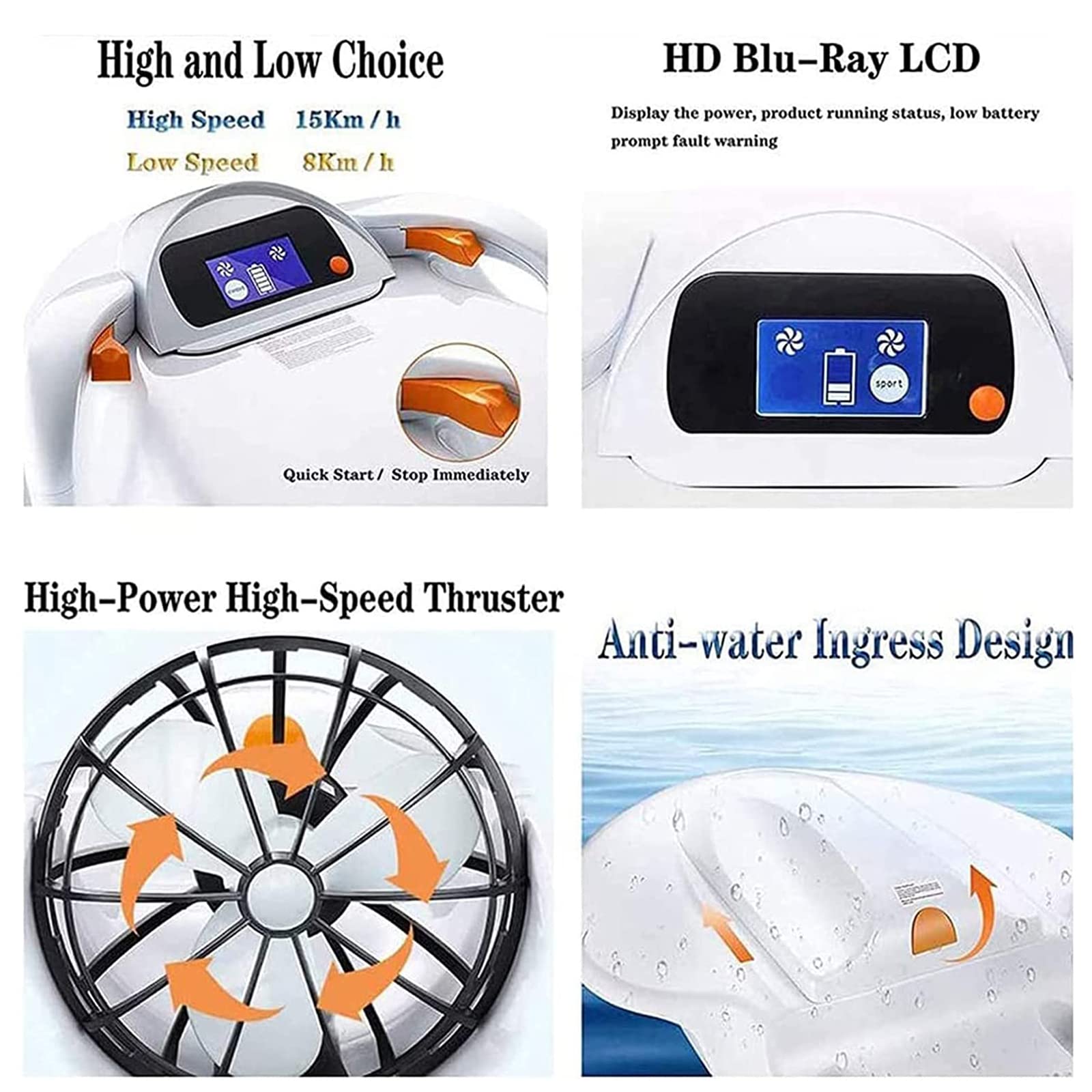 Seascooter eléctrico Submarino, 480W Scooter Submarino Natación Propulsor Aeronave, Equipo de Buceo de 60 Minutos, Adecuado para Piscina Snorkel Sea Adventure Rescue