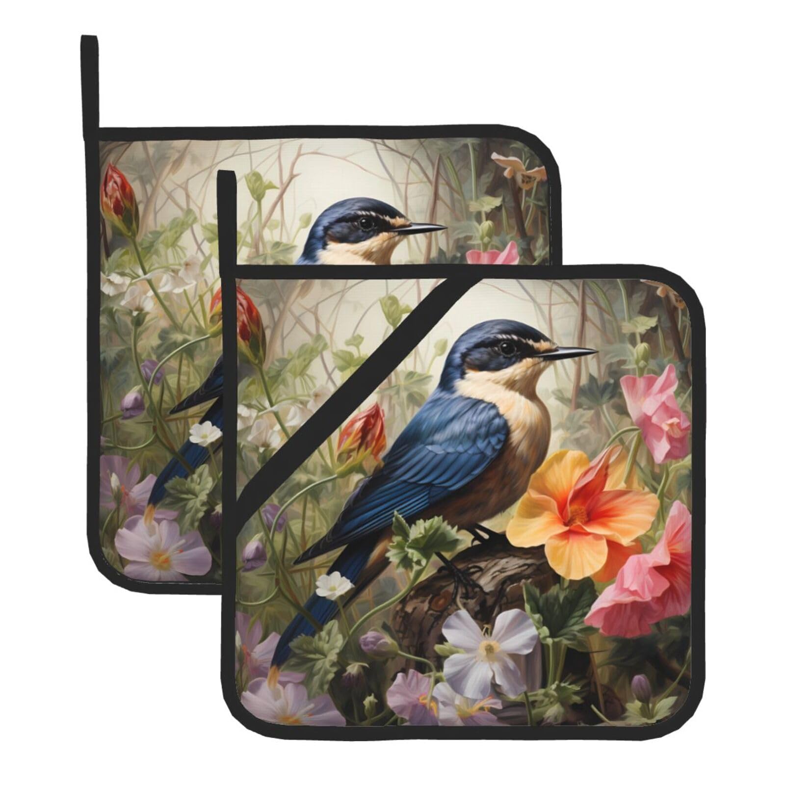 Square Heat-Insulating Pot mat WHJSSF Swallow in The Flowers Pattern Anti-scalding and Heat-Insulating for Kitchen Cleaning and Outdoor Barbecue
