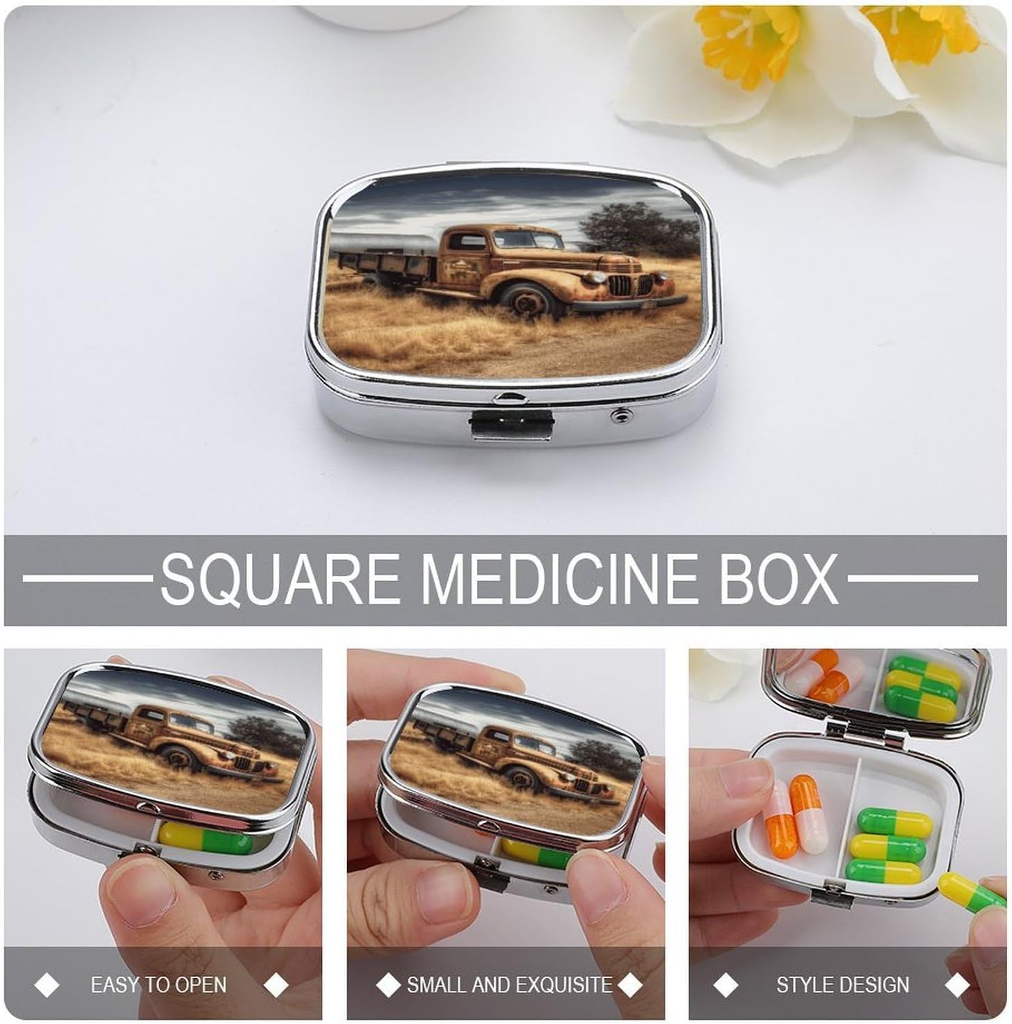 Old Truck Car Travel Pill Organizer Pill Case image 4