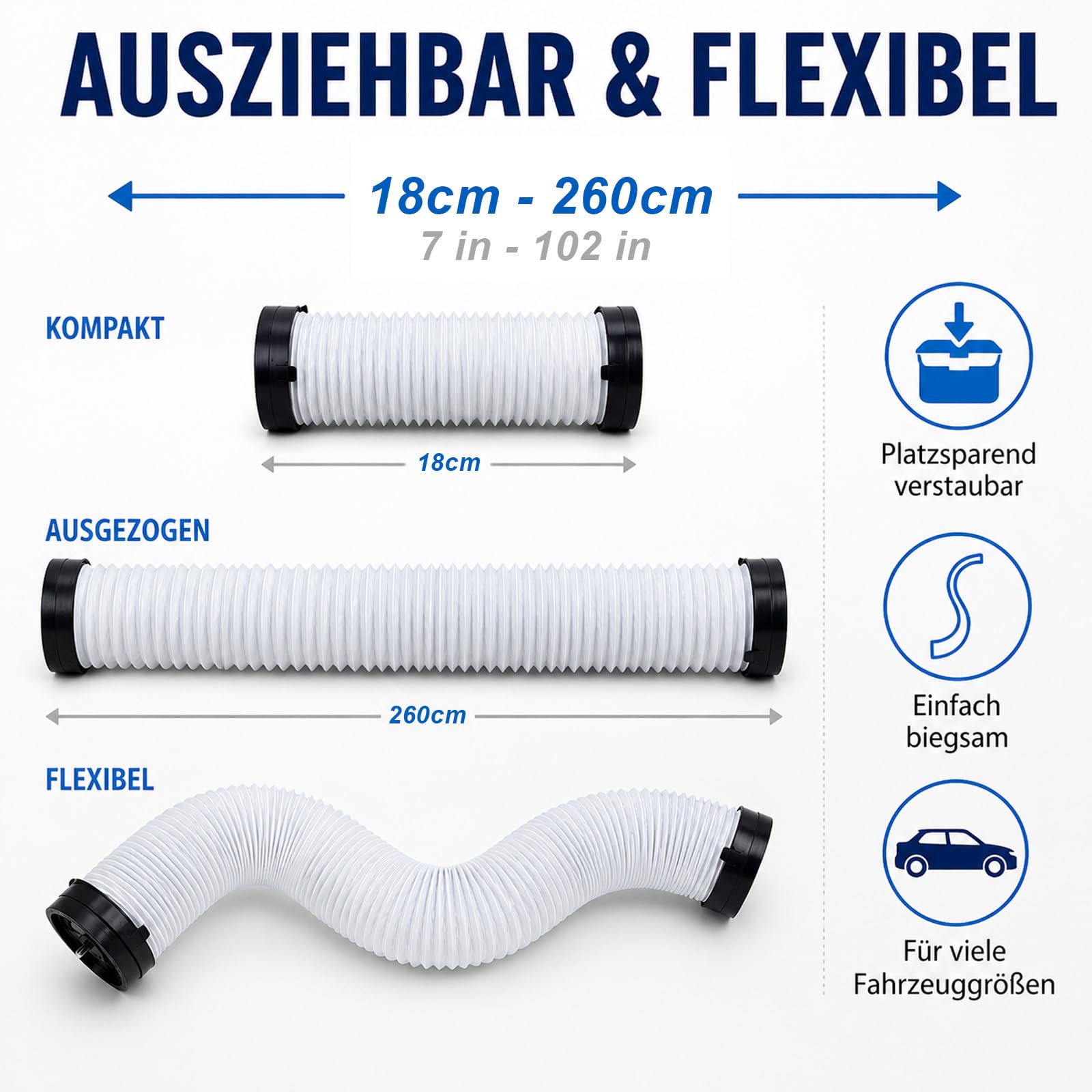 Universal Auto Klimaanlage Verlängerungsschlauch, Lüftungsschlauch für Rücksitz, Kühlung & Heizung für Hunde und Kinder im Auto
