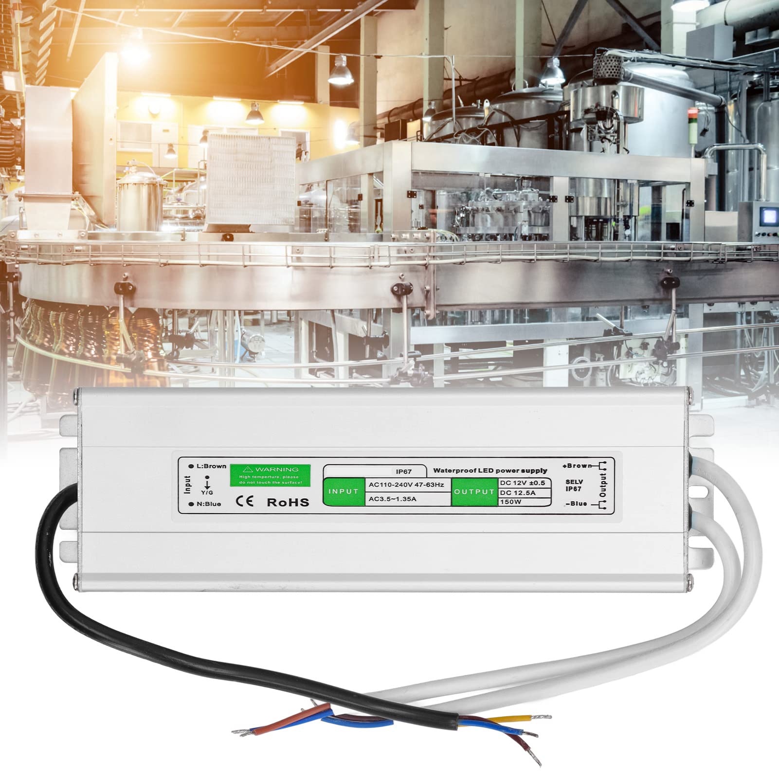 Driver LED, Adattatore per Trasformatore di Alimentazione IP67 Impermeabile da 150 Watt, Adattatore Ultra Sottile per Trasformatore a Bassa Tensione AC110-240V per Luci a LED (12V-150W)