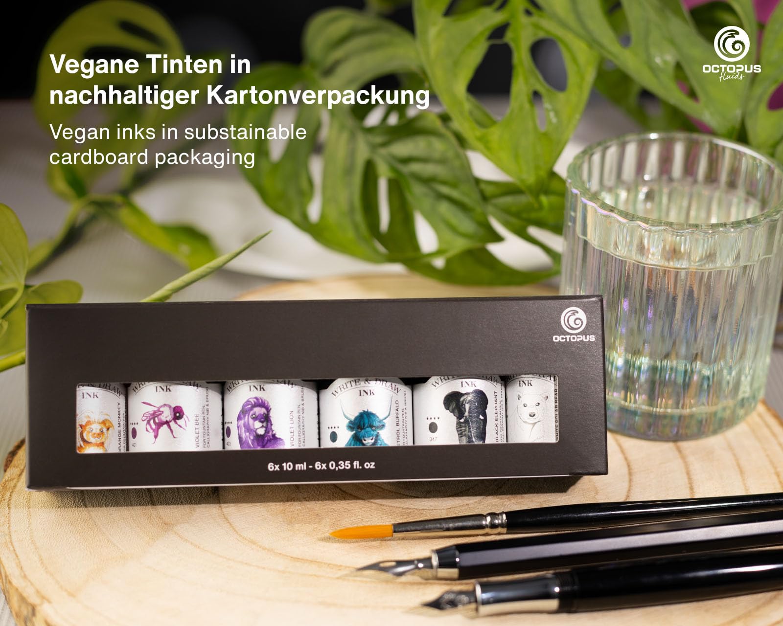 Octopus Write and Draw Ink Set, watervaste inkt voor schrijven en tekenen, kalligrafie inkt, lichtechte tekeninkt voor vulpen, glaspen, penseel, 38 x 50 ml