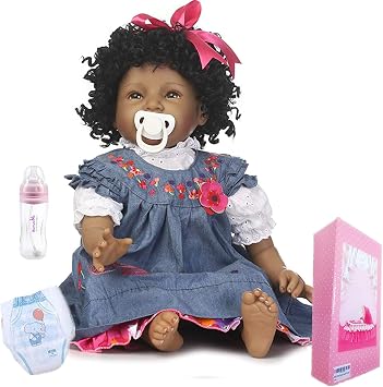 Realistic African American Baby Doll Girl Reborn Baby Doll Black Doll Realistic Soft Vinyl Silicone Baby 22" Handmade Reborn Doll Open Eyes