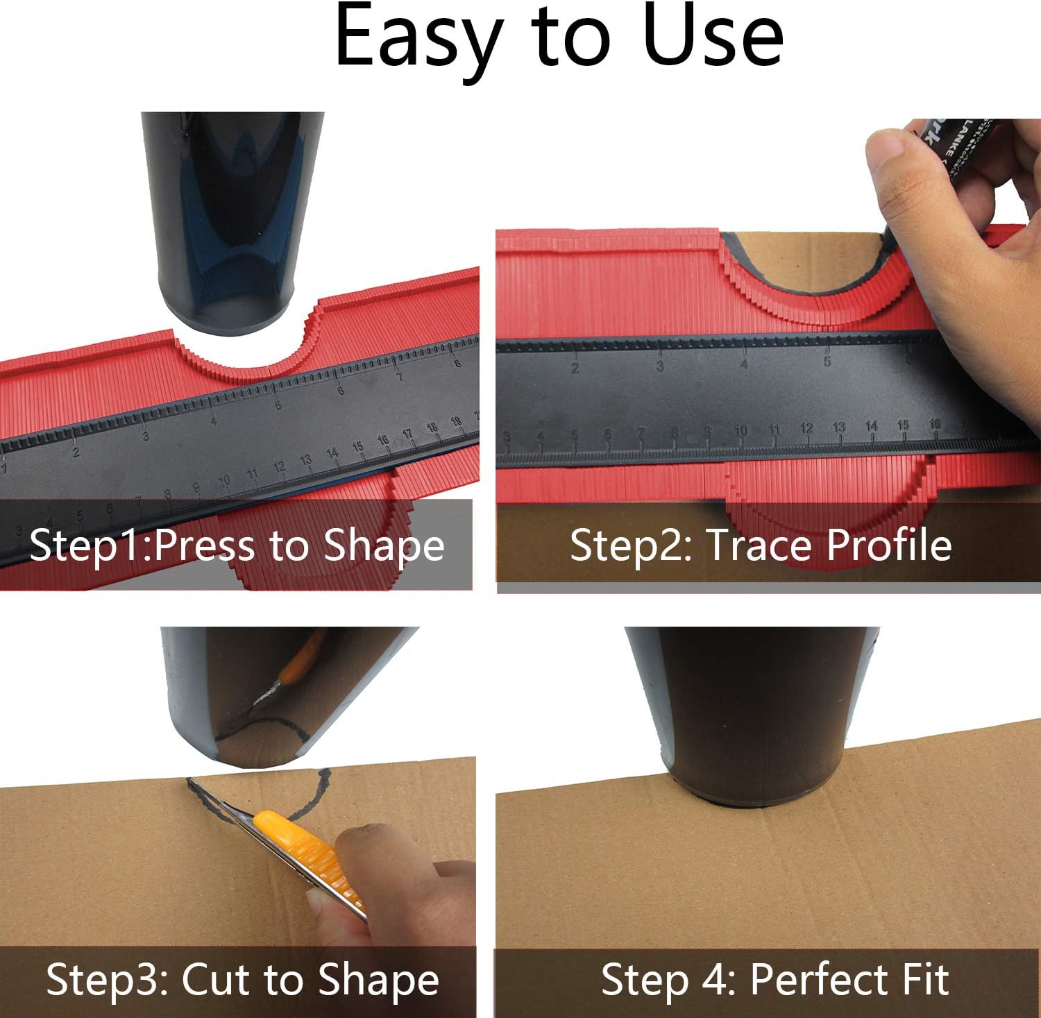 Contour Gauge 10 Inch Irregular Profile Duplicator for Woodworking Shape Tracing Template Measuring Tool Profile Jig Guide Pipe Tile Frame Gauge Metal Welding Fabrication Silhouette Extraction Measure