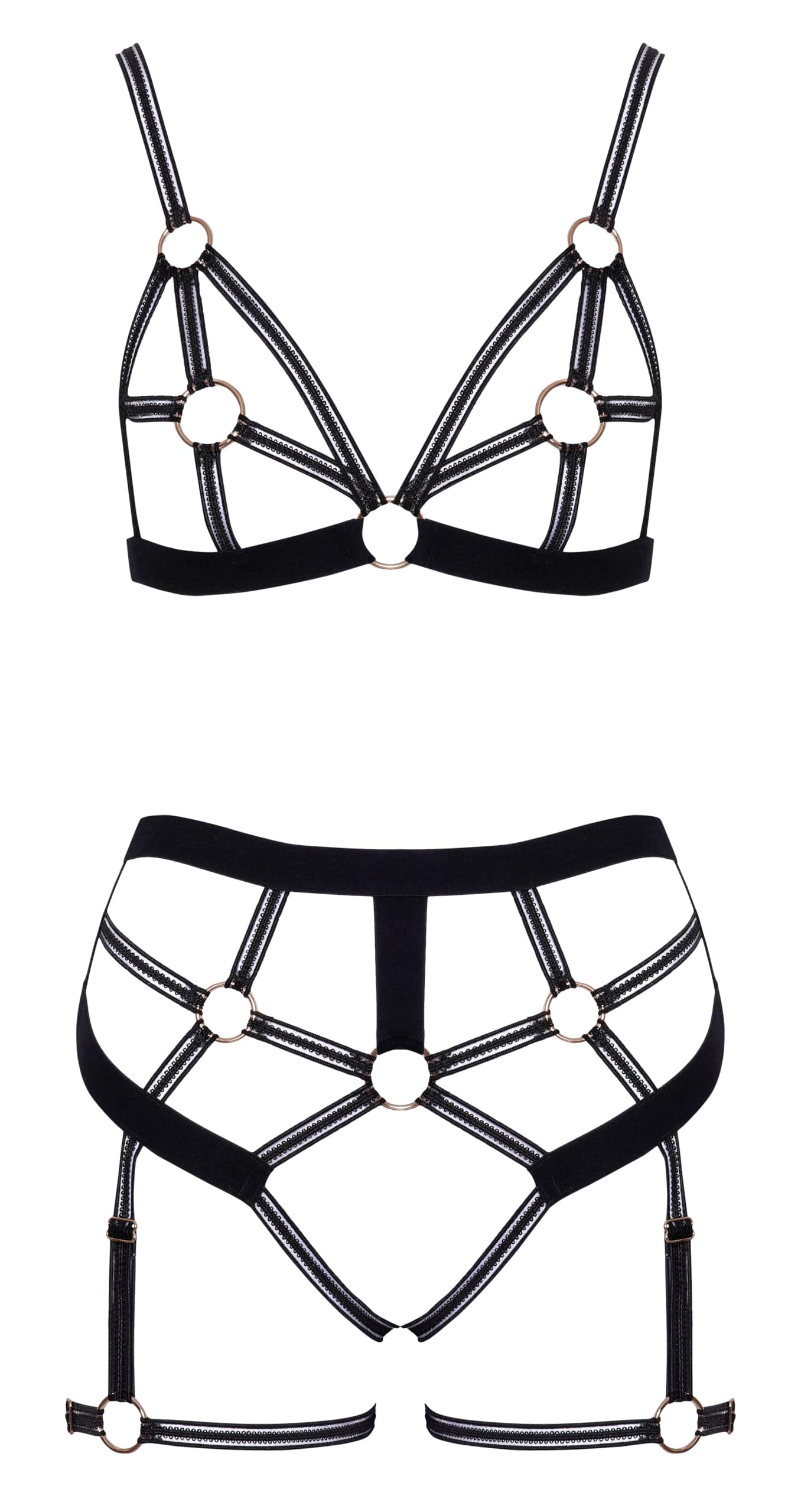 Cottelli Collection Cottelli Lingerie Harness Style Bra Set - Black - L
