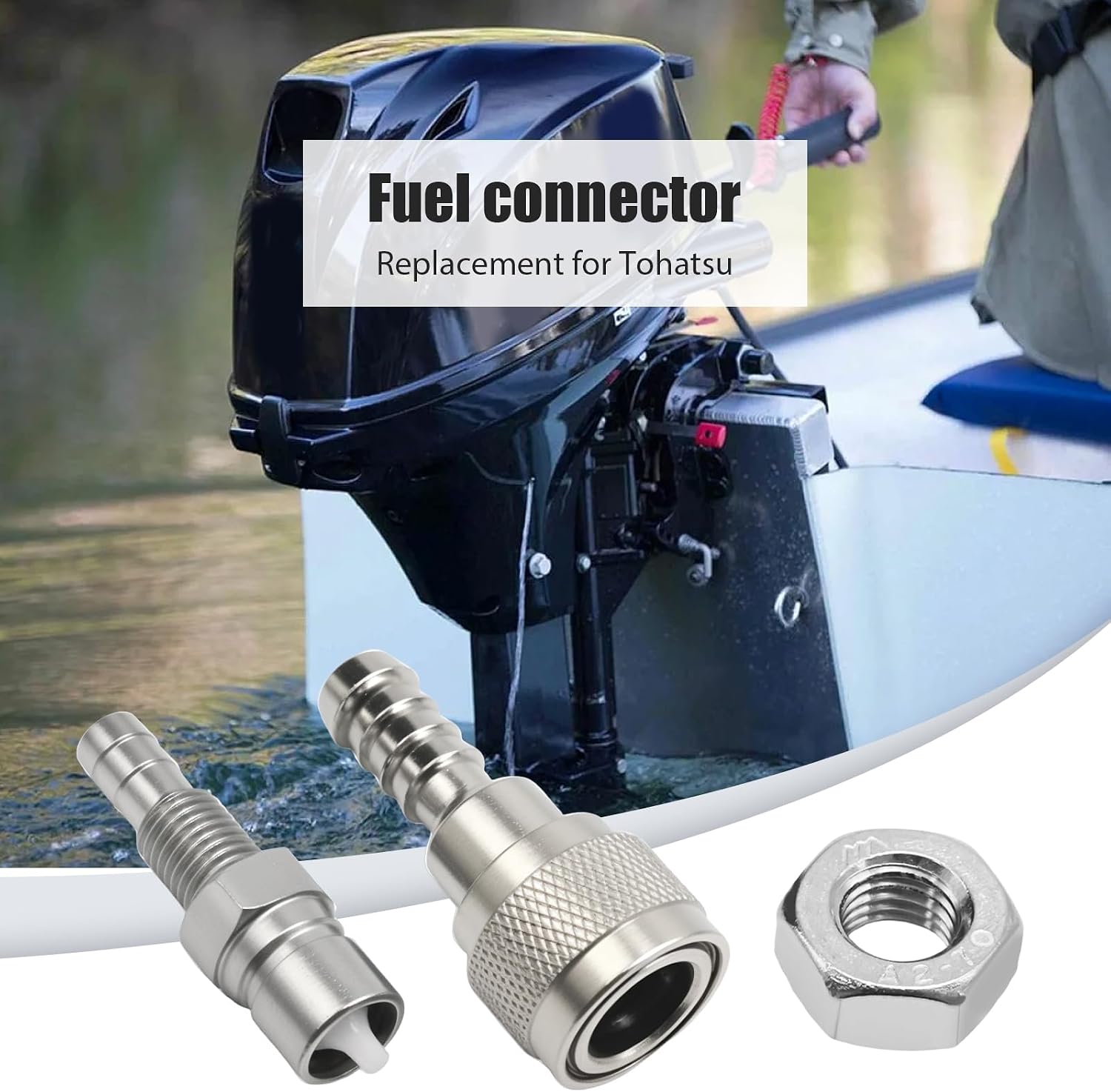 5/16" Boat Fuel Connector Set, Stainless Steel Male Female with Locking Nut, Replacement for Nissan 2/4-Stroke Outboard 5-90HP, Replaces 3B2-70260-1 3B2-70250-1