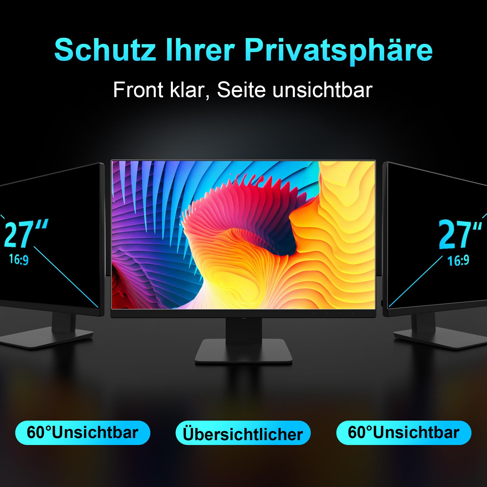 27 Pouces Filtre de Confidentialité Premium Aspect 16:9, Amovible Film Protecteur d'écran, Protection d'écran PC pour 27 Pouces 16:9 Moniteur Widescreen Computer