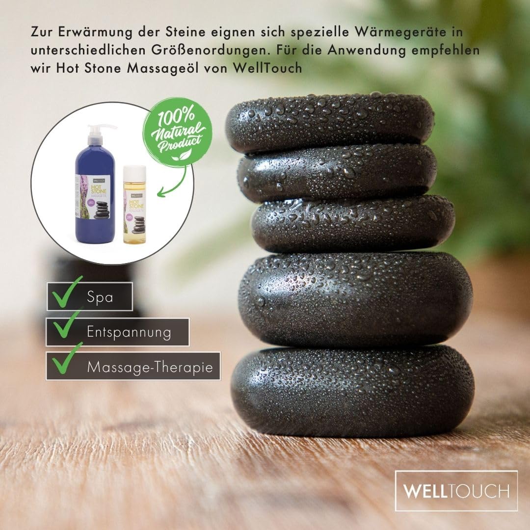 WellTouch Hot Stone Massage Set | 18 Basalt Massagesteine | Optimal als Hot Stone Einsteiger-Set | Geeignet für Privatanwender | Ideal für Spa, Massagetherapy & Entspannung