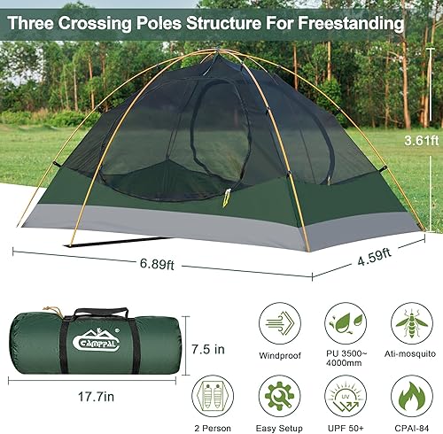 Miniatura 3 de Tienda de campaña de mochilero para 2 personas, tienda impermeable para 4 estaciones, resistente al viento, para clima frío, para campamento,