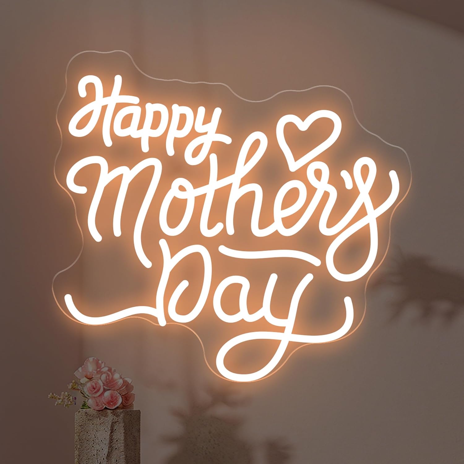 Happy Mother's Day Neon Sign - Dimmable USB LED Light, Ideal mothers day decorations, neon signs for wall decor, Home, Flower Shops & Heartfelt Gifts-Warm White