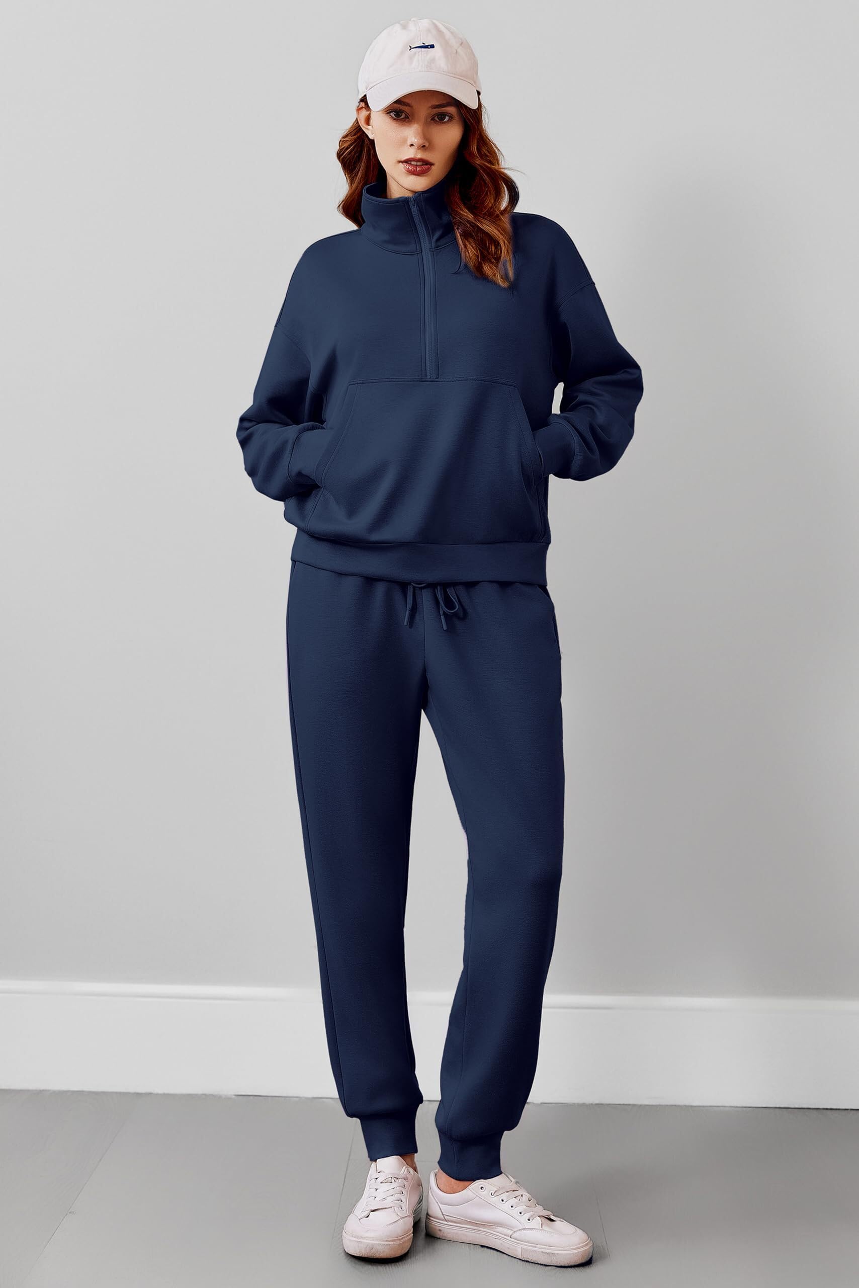 PINSPARK Conjunto de chándal para mujer chándal de dos piezas con media cremallera y manga larga traje de ocio chándal deportivo de color liso