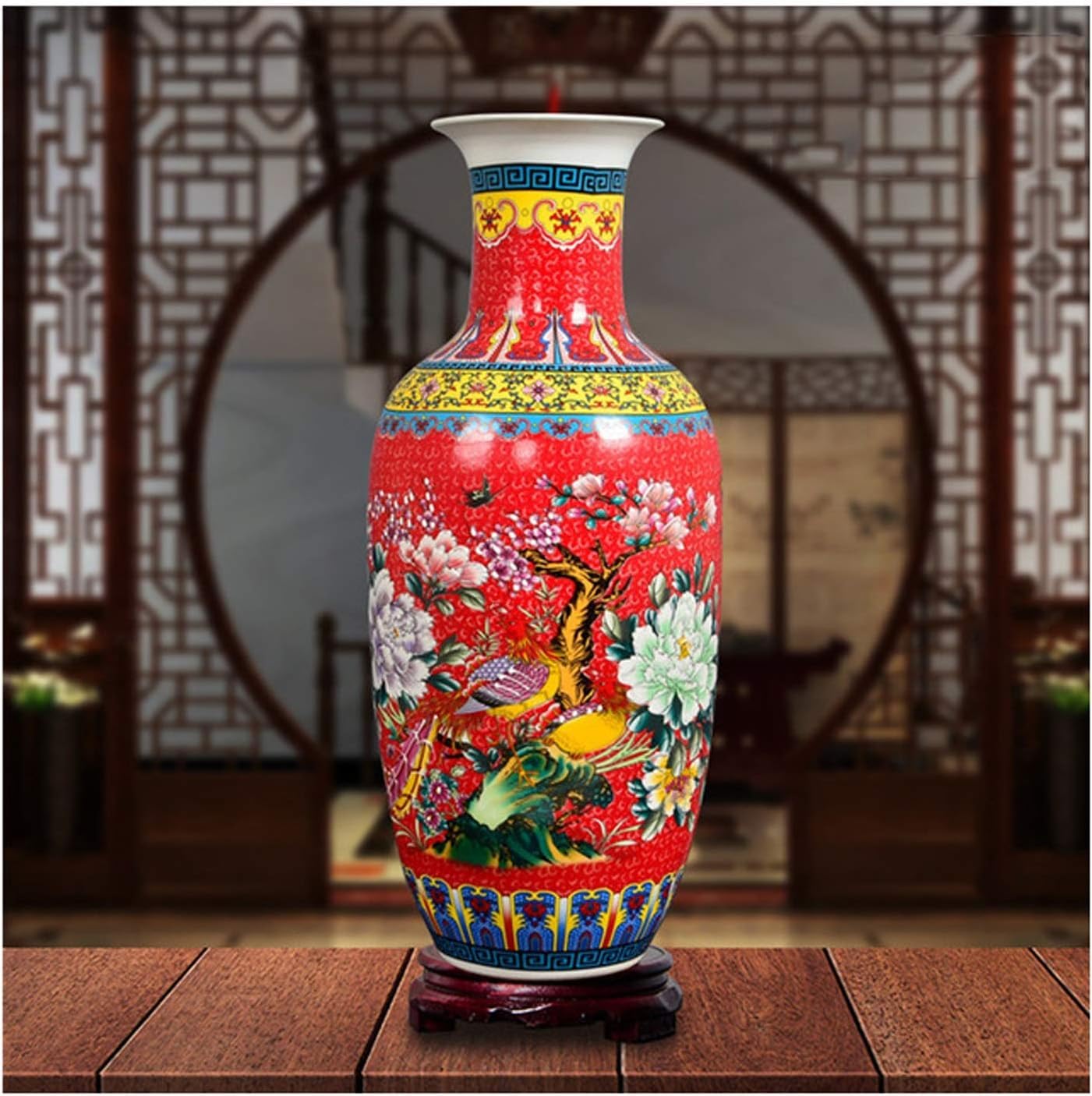 Vase Tabletop Flower Jingdezhen Antique Enamel Large Floor Ceramic Chinese Living Room Decoration TV Cabinet Vases(E)