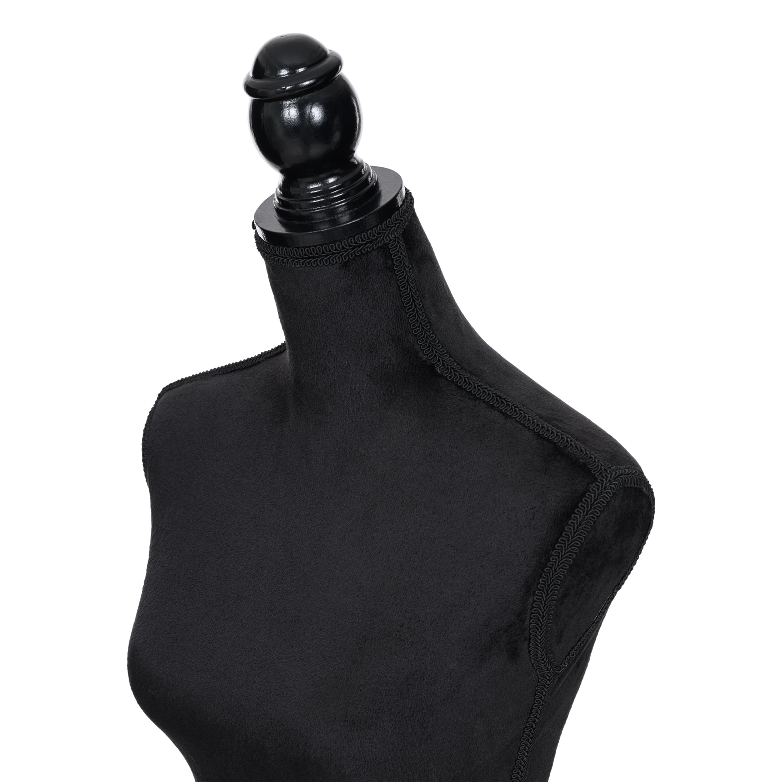 Prym 610094 - Busto decorativo nero, manichino sartoriale con base in legno, altezza regolabile 135-170 cm, torso in polistirolo da infilare con aghi, busto per vetrine, busto per esposizione alla