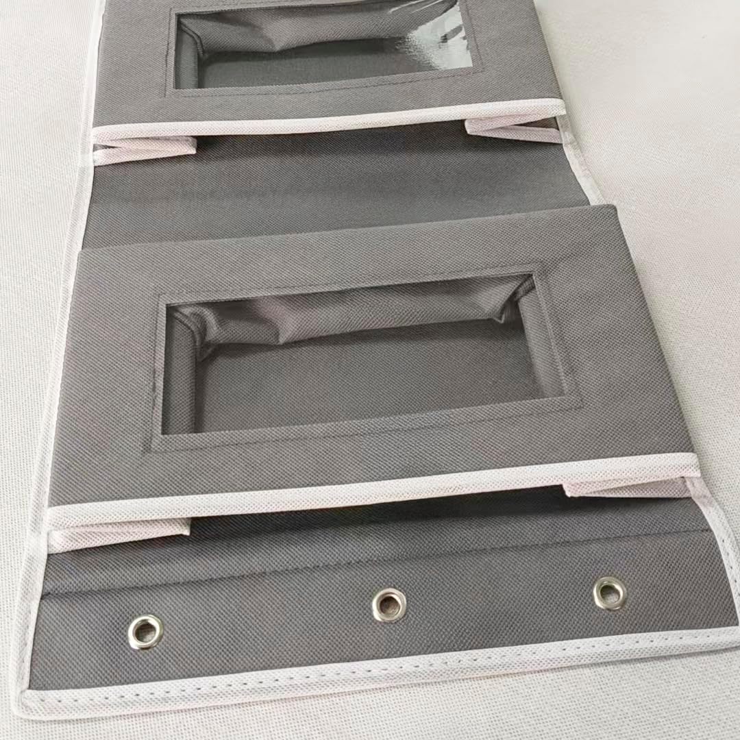 Joyful Moose Over the Door Organizer with 5 Clear Window Pockets – Hanging Behind the Door Storage Rack for Closet, Bathroom, Bedroom, Pantry – Space-Saving Door Organizer Hanging System – Gray