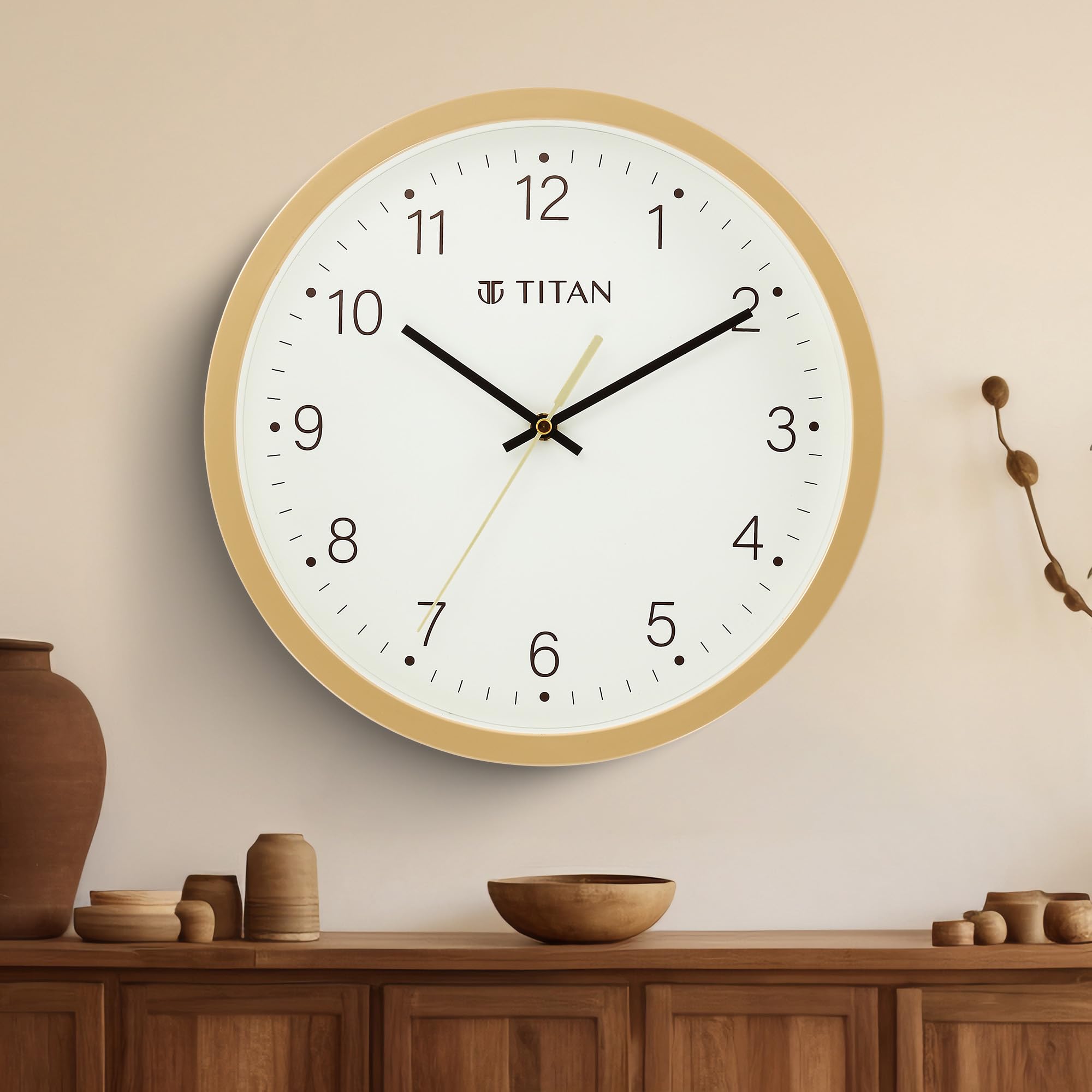 Titan Plastic Classic Quartz Analog White Dial Wall Clock with Silent Sweep Technolog, 28 Cm, 3.81 Cm-image-2