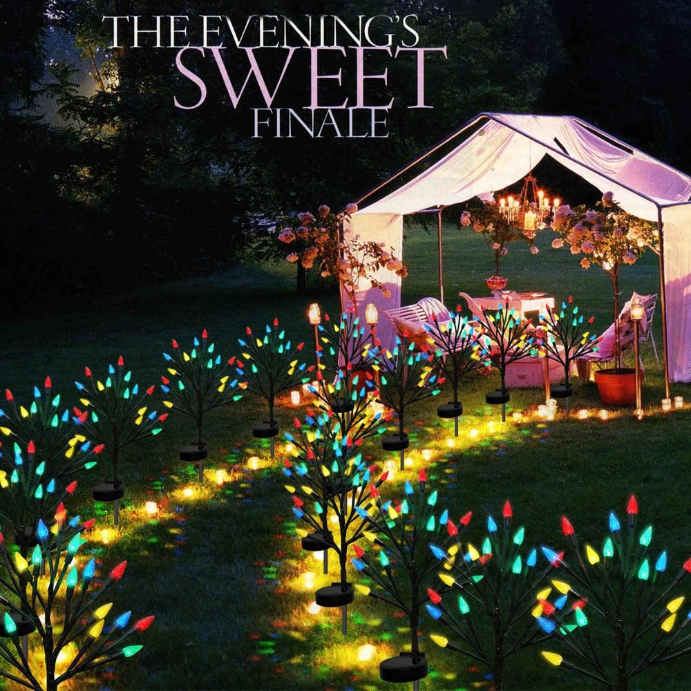 Christmas Outside Decorations Solar Garden Lights Outdoor,2PACK 40LED Multicolor C6 Strawberry Path Decor with Xmas Party Gifts Decor,Solar Christmas Candy Lights for Home Holiday Decor