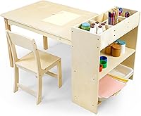 bbgroundgrm Kids Art Table & Chair Set - Birch Wood Toddler Craft Desk with Storage, Stable Easy Assembly