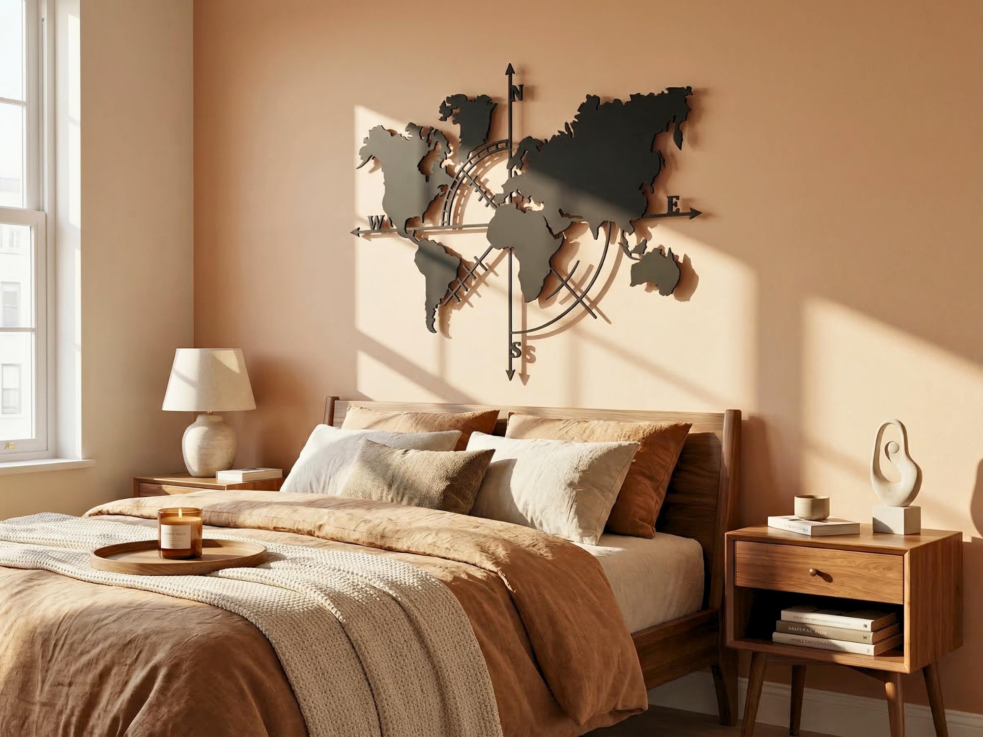 VAILLA ® Mappa del mondo, Decorazione da parete in legno, decorazione da parete in nero, oro, 3D, decorazione da parete per casa, ufficio, camera da letto, soggiorno (Mappa del mondo 5)
