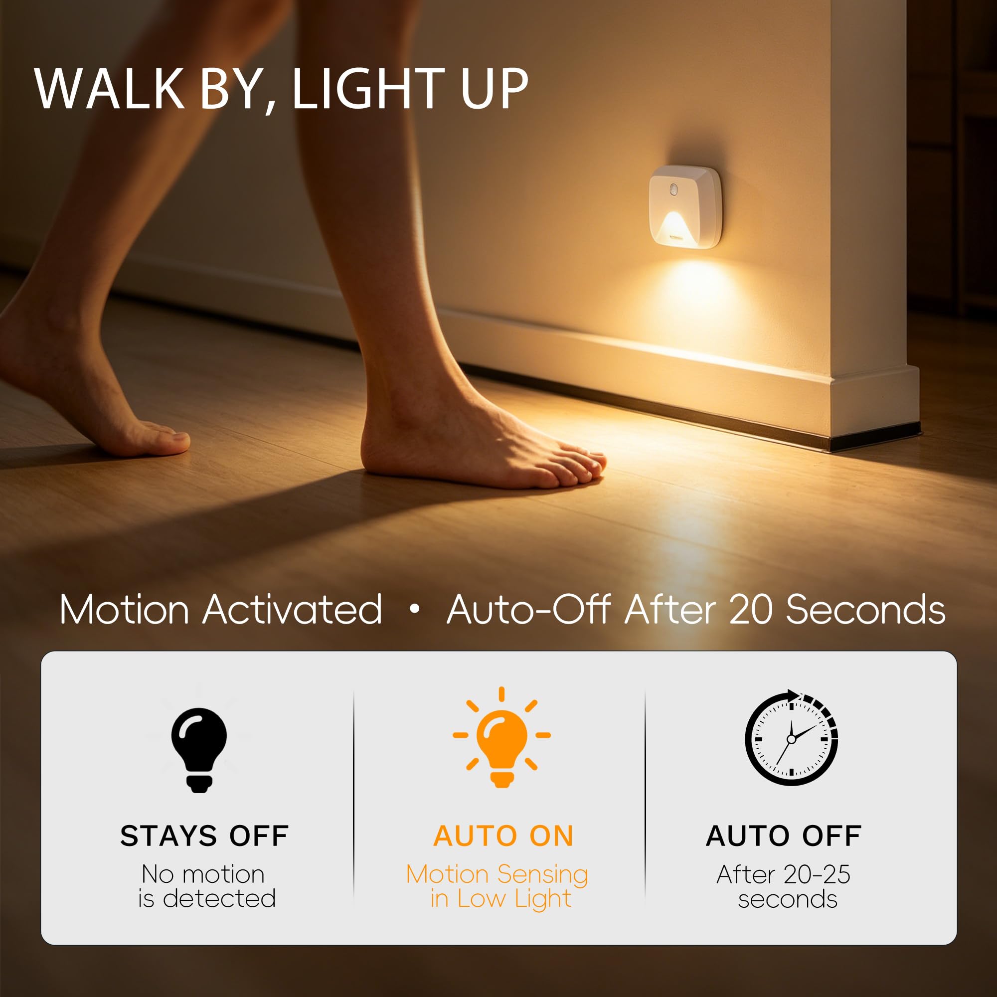 Luces adhesivas con sensor de movimiento, luz nocturna LED blanca cálida, luces de escalera que se pegan en cualquier lugar, luz de armario inalámbrica, luz de pared a pilas para cocina, pasillo,