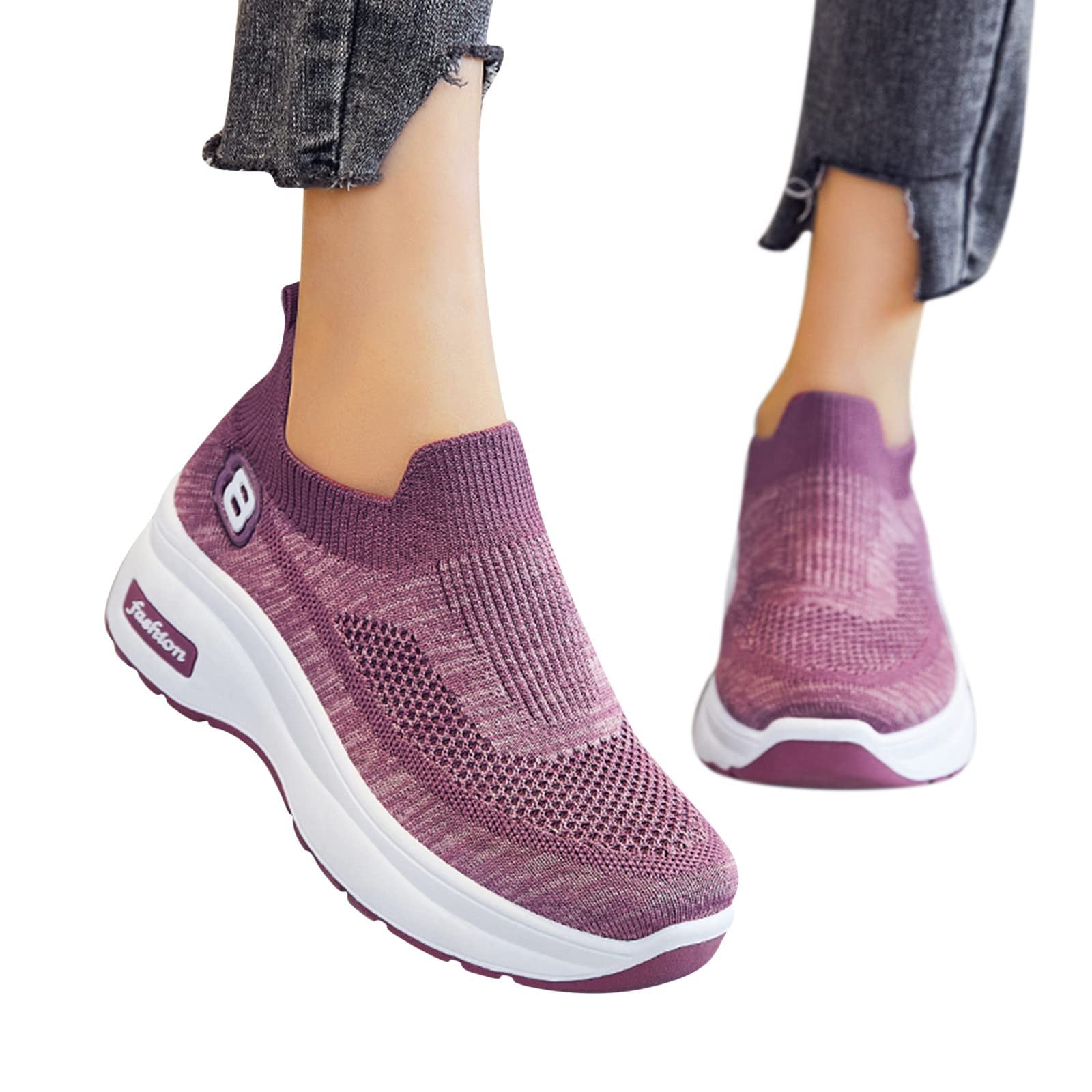 ZBYY Women's Slip On Breathable Mesh Walking Shoes Outdoor Fashion Sneakers Comfort Anti-Slip Wedge Platform Loafers