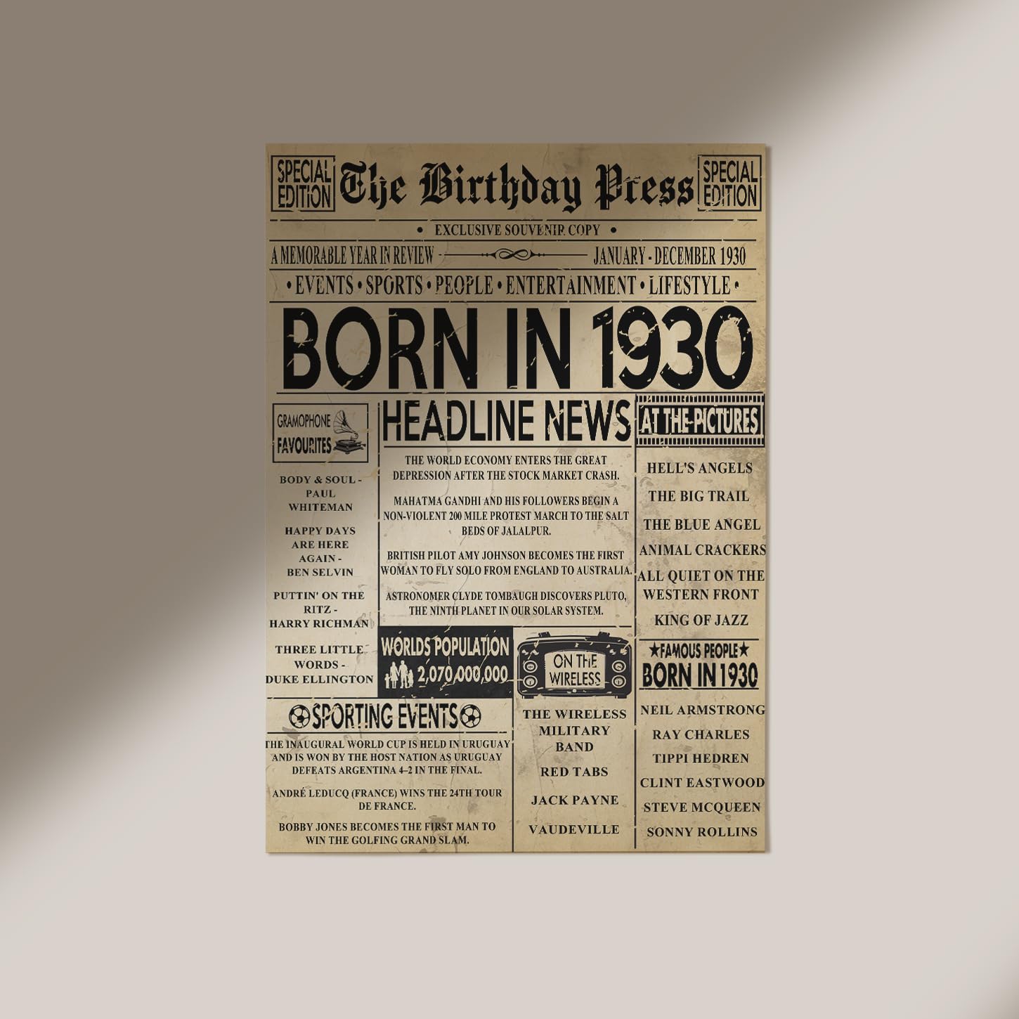 95. Geburtstag Poster - Golden Born In 1930 Zeitung Gerahmt
